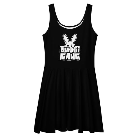 BUNNII GANG LOGO Skater Dress Black